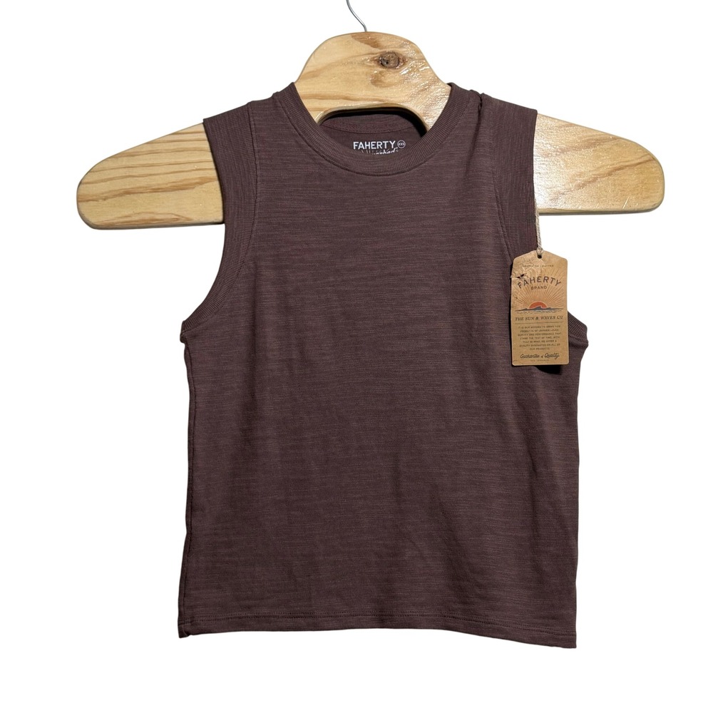 NEW Faherty Sunwashed Slub Muscle Tank Cocoa Brown Organic Cotton XXS $68